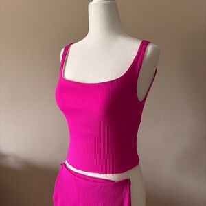 Carbon Barbie Pink Ribbed Tank and Leggings Coord Set